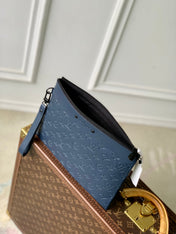 POCHETTE TOGO 30 IN DARK BLUE MONOGRAM ECLIPSE CALFSKIN EMBOSSED LOGO
