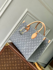 ONTHEGO ORGANIZER 35 IN GREY MONOGRAM DENIM LIGHT BROWN CALFSKIN
