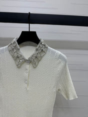 MIU 25S SHORT SLEEVE BEADED COLLAR SHIRT 264247