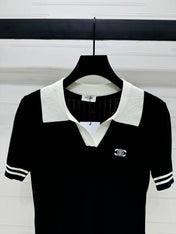 CELINE SHORT-SLEEVE KNIT TOP BLACK 274820