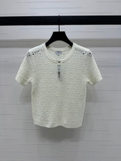 CHANEL SHORT-SLEEVE OPEN-KNIT TOP 274861