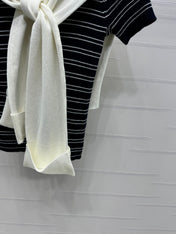 MIU 25S SHORT SLEEVE STRIPED KNITTED CAPE 264138