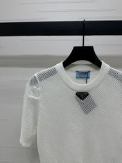 PRAD 25S HOLLOW KNIT SHORT SLEEVE TOP 264134