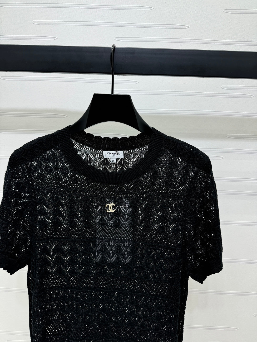 CHANEL 25S HOLLOW KNIT SHORT SLEEVE TOP 264151