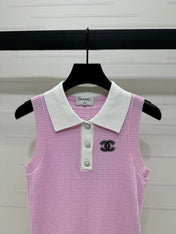 CHANEL 25S DOUBLE C LOGO KNIT COLLAR VEST 264071
