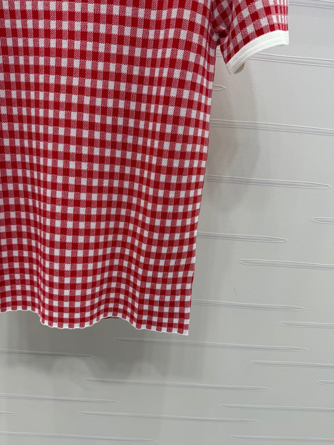 MIUMIU CREW NECK SHORT-SLEEVE PLAID KNIT TOP 274834