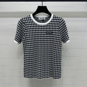 MIUMIU CREW NECK SHORT-SLEEVE PLAID KNIT TOP 274833