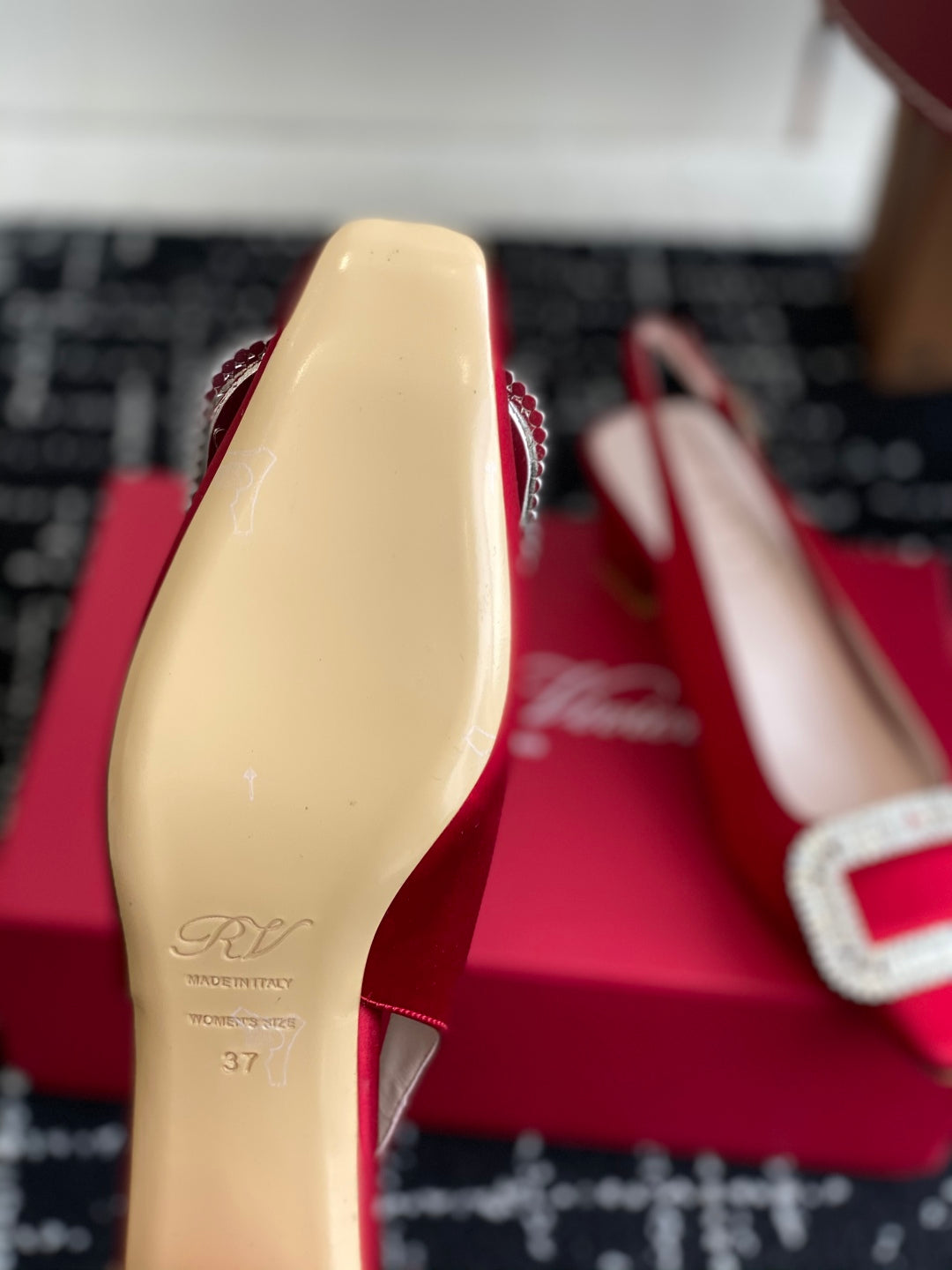 ROGER VIVIER 25S VIVIER SLINGBACK 45MM IN BRIGHT RED SILK EMBELLISHED CRYSTALS