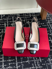 ROGER VIVIER 25S VIVIER SLINGBACK 45MM IN BLACK CALFSKIN EMBELLISHED CRYSTALS