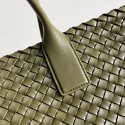 BOTTEGA VENETA 25S LARGE CABAT BAG 51 IN ARMY GREEN CALFSKIN GOLD HARDWARE