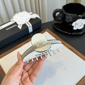 CHANEL 26S HAIR CLAW CLIP IN WHITE METAL 503067