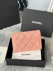 CHANEL 25S CLASSIC FLAP CARD HOLDER 11 IN PEACH PINK CAVIAR GOLD HARDWARE