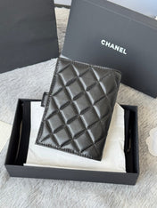 CHANEL 25S MULTI PURPOSE PASSPORT WALLET 15 IN BLACK LAMBSKIN GOLD HARDWARE