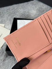 CHANEL 25S MULTI PURPOSE PASSPORT WALLET 15 IN PEACH PINK CALFSKIN GOLD HARDWARE