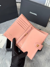 CHANEL 25S MULTI PURPOSE PASSPORT WALLET 15 IN PEACH PINK CALFSKIN GOLD HARDWARE