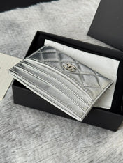 CHANEL 25S CARD HOLDER 11 IN SILVER LAMBSKIN GOLD HARDWARE