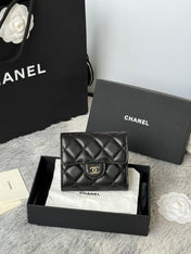 CHANEL 25S CF SMALL TRI FOLD WALLET 11 IN BLACK LAMBSKIN SILVER HARDWARE