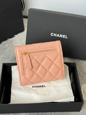 CHANEL 25S CF SMALL TRI FOLD WALLET 11 IN PEACH PINK CAVIAR GOLD HARDWARE