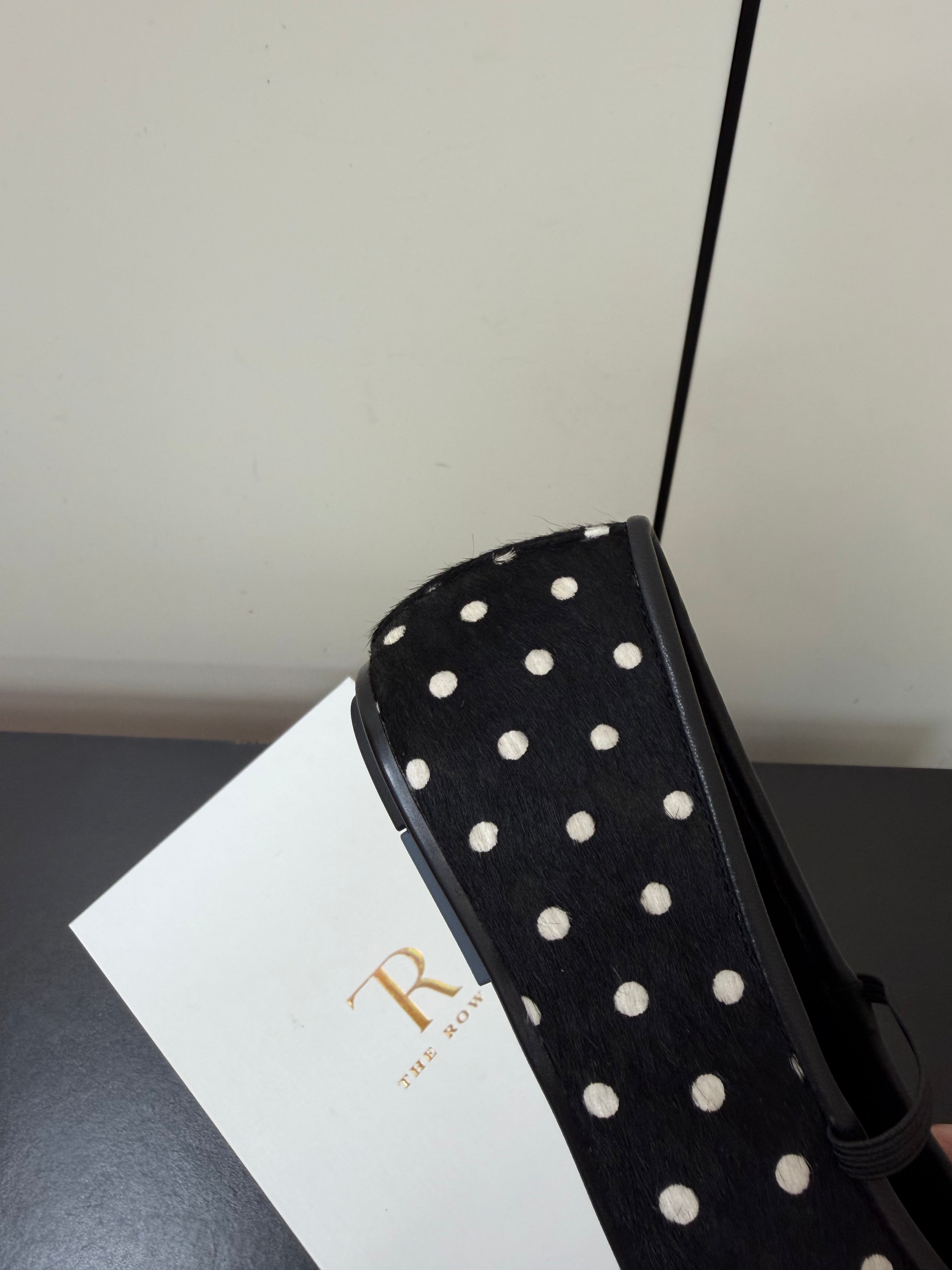 THE ROW 26S BALLET FLATS IN BLACK & WHITE MICRO POLKA DOT CALF HAIR CALFSKIN