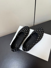 THE ROW 26S BALLET FLATS IN BLACK & WHITE MICRO POLKA DOT CALF HAIR CALFSKIN
