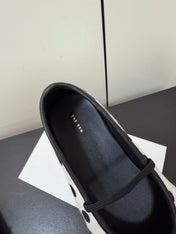 THE ROW 26S BALLET FLATS IN WHITE & BLACK POLKA DOT CALF HAIR CALFSKIN