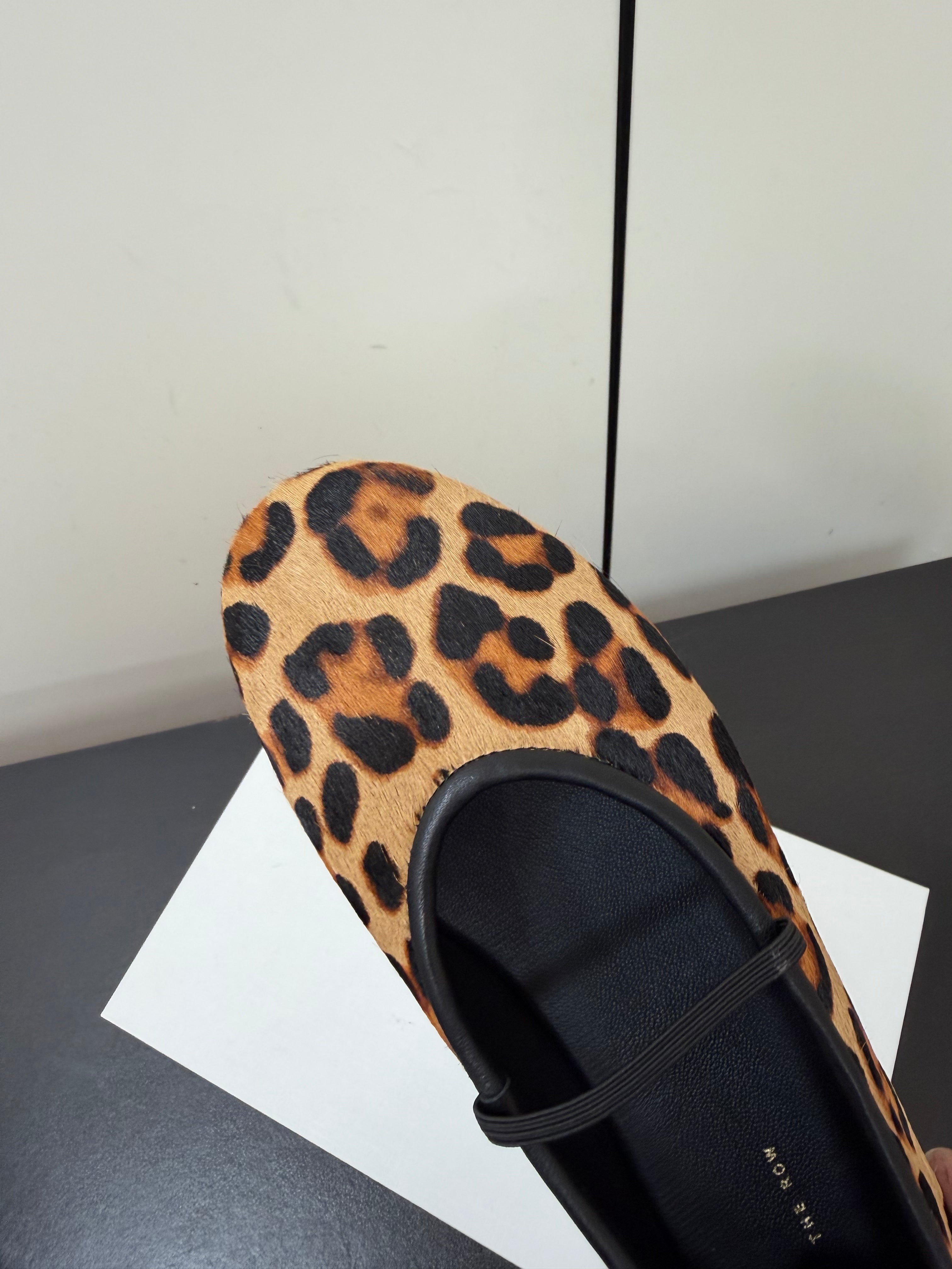 THE ROW 26S BALLET FLATS IN LEOPARD PRINT CALF HAIR CALFSKIN