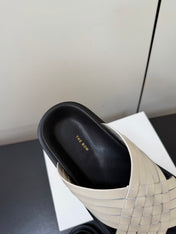 THE ROW 26S CROSS STRAP SANDALS IN IVORY WHITE CALFSKIN