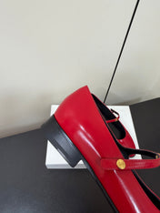 CELINE 26S MARY JANE FLATS IN DARK RED GLOSSY CALFSKIN GOLD HARDWARE