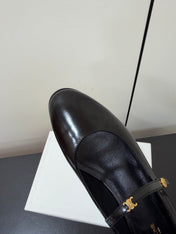 CELINE 26S MARY JANE FLATS IN BLACK GLOSSY CALFSKIN GOLD HARDWARE