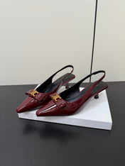 CELINE 26S TRIOMPHE SLINGBACK PUMPS IN BURGUNDY RED PATENT CALFSKIN GOLD HARDWARE