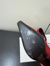 CELINE 26S LACE UP POINTED TOE PUMPS IN DARK RED PATENT CALFSKIN