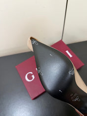 GUCCI 26S POINTED TOE PUMPS 85MM IN BEIGE PATENT CALFSKIN