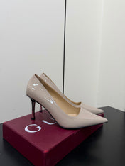 GUCCI 26S POINTED TOE PUMPS 85MM IN BEIGE PATENT CALFSKIN
