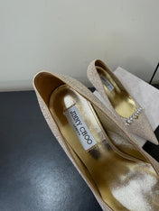 JIMMY CHOO 26S EMBELLISHED HIGH HEELS 90 MM IN CHAMPAGNE GOLD GLITTER