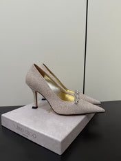 JIMMY CHOO 26S EMBELLISHED HIGH HEELS 90 MM IN CHAMPAGNE GOLD GLITTER