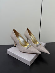 JIMMY CHOO 26S EMBELLISHED HIGH HEELS 90 MM IN CHAMPAGNE GOLD GLITTER