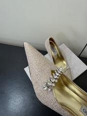 JIMMY CHOO 26S EMBELLISHED HIGH HEELS 90 MM IN CHAMPAGNE GOLD GLITTER