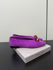 JIMMY CHOO 26S BALLET FLATS IN DARK PURPLE SUEDE