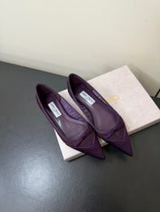 JIMMY CHOO 26S POINTED-TOE FLATS IN DARK PURPLE SATIN