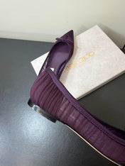 JIMMY CHOO 26S POINTED-TOE FLATS IN DARK PURPLE SATIN
