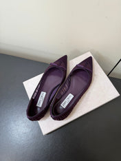 JIMMY CHOO 26S POINTED-TOE FLATS IN DARK PURPLE SATIN