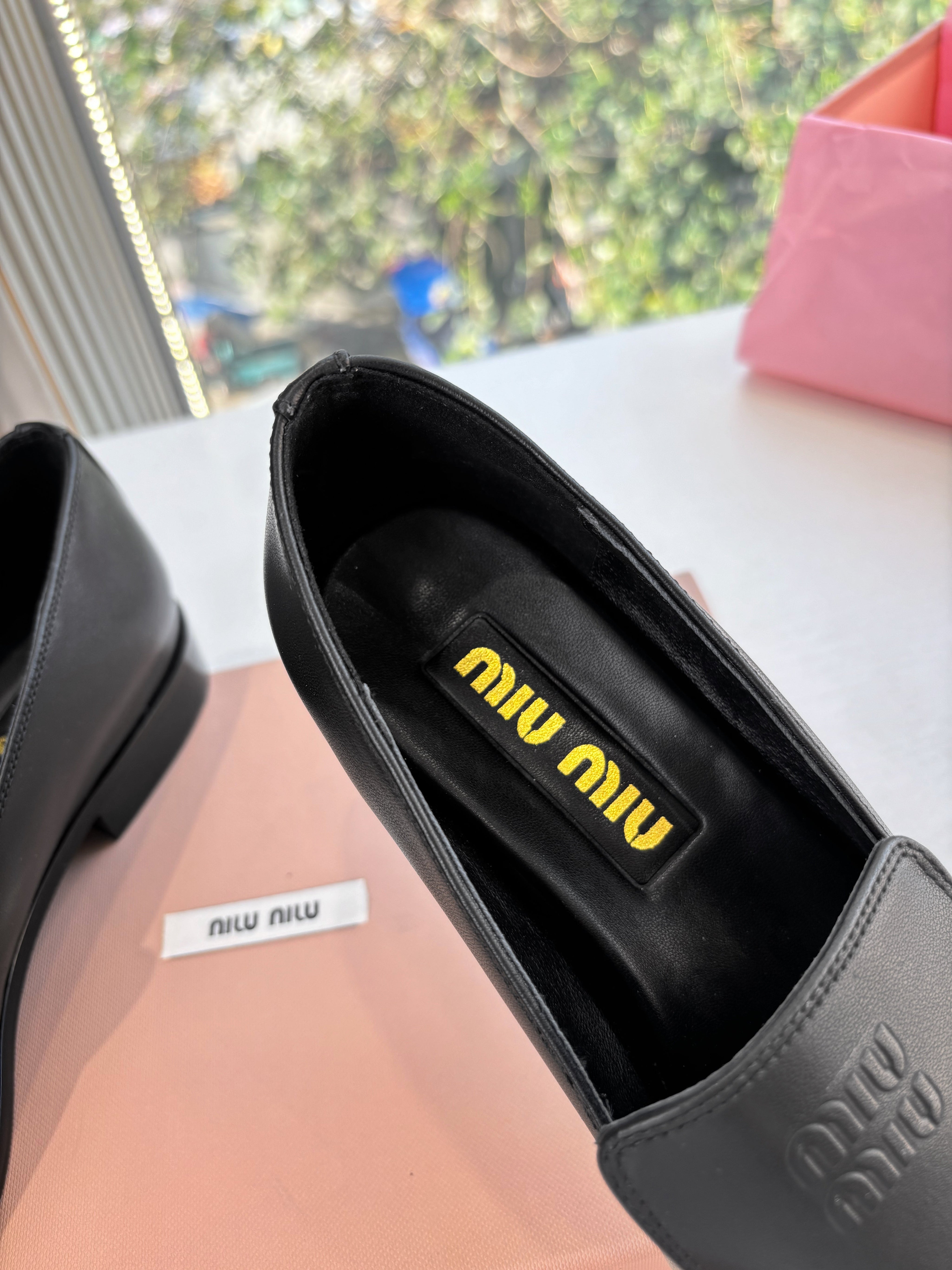 MIUMIU 26S LOAFERS IN BLACK LAMBSKIN