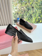 MIUMIU 26S LOAFERS IN BLACK SNAKE EMBOSSED CALFSKIN