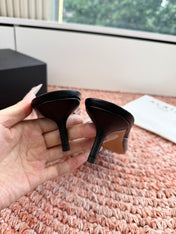 ALAIA 26S POINTED-TOE MULE HEELS IN BLACK LAMBSKIN AND TRANSPARENT PVC