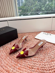ALAIA 26S MULE HEELS IN DARK RED LAMBSKIN AND TRANSPARENT PVC
