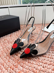 ALAIA 26S POINTED-TOE SLINGBACK HEELS IN BLACK LAMBSKIN AND TRANSPARENT PVC