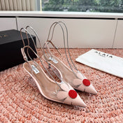 ALAIA 26S POINTED-TOE SLINGBACK HEELS IN NUDE PINK LAMBSKIN AND TRANSPARENT PVC