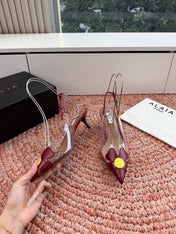ALAIA 26S SLINGBACK HEELS IN DARK RED LAMBSKIN AND TRANSPARENT PVC