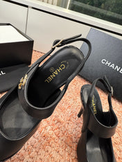 CHANEL 26S SQUARE TOE HIGH HEELS SLINGBACKS IN BLACK LAMBSKIN WITH TOE