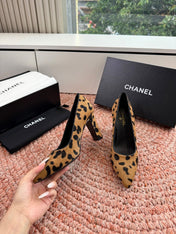 CHANEL 26S HIGH HEELS IN BROWN PONY HAIR WITH LEOPARD-PRINT